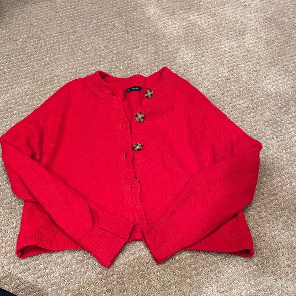 Button front crew neck cardigan